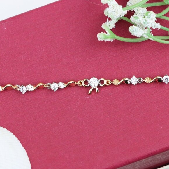 Elegant Rose Gold and Silver Crystal Bow Design Bracelet, Adjustable, XPBL0693 - Picture 11 of 12